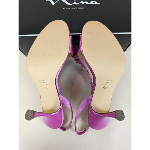 Nina Claudy Ruffle Heels Evening Sandals Womens 9.5 M Ultra Pink Satin Shoes NWB - Picture 10 of 13
